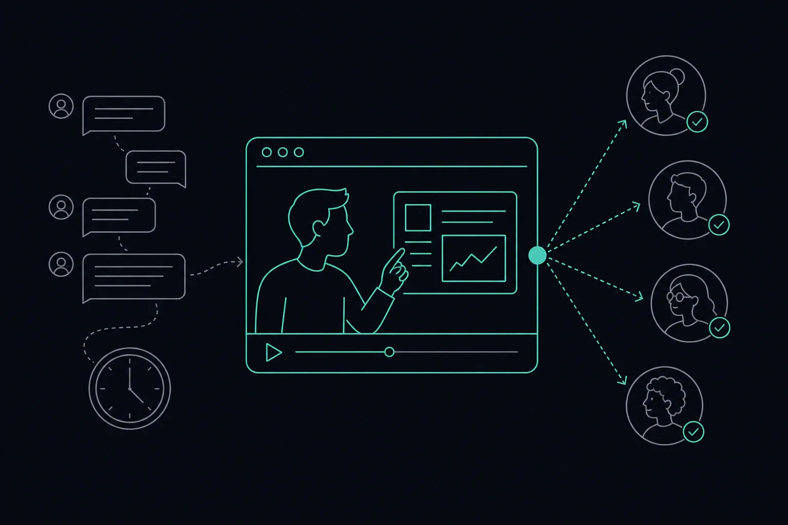 A video message replaces a long chat thread and shares clear context with four teammates.