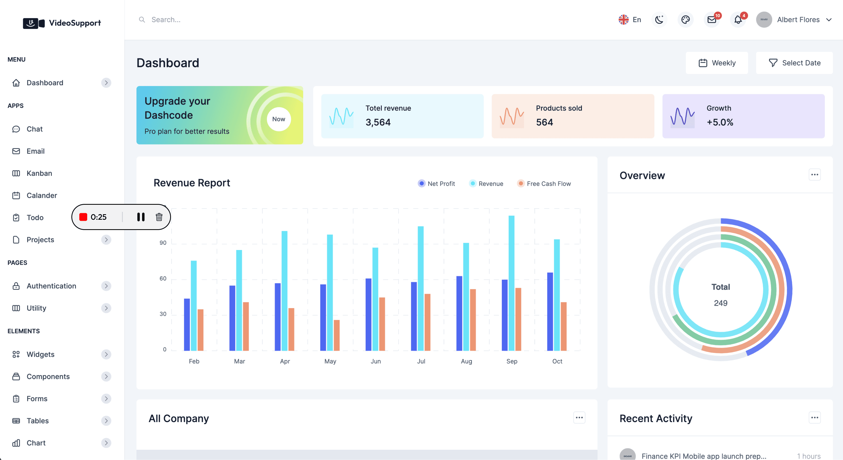 Screen recording dashboard